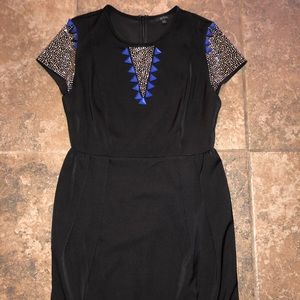 QUINN Boutique Embellished Sleeve Black Midi Dress